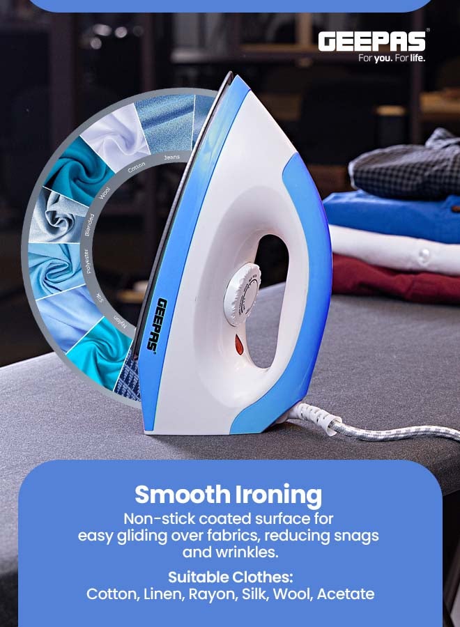 Dry Iron - Non-Stick Coating Plate & Adjustable Thermostat Control/Indicator Light with ABS Material/Slim Tip & Light Weight/Ergonomic Handle, Easy Storage 1200 W GDI7782 Blue/White - pnsku/N12423454A/45/_/1727288167/f1373528-2d02-4f05-b980-bf32f1948e13