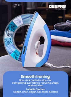 GEEPAS Dry Iron - Non-Stick Coating Plate & Adjustable Thermostat Control/Indicator Light with ABS Material/Slim Tip & Light Weight/Ergonomic Handle, Easy Storage 1200 W GDI7782 Blue/White  - Image 4