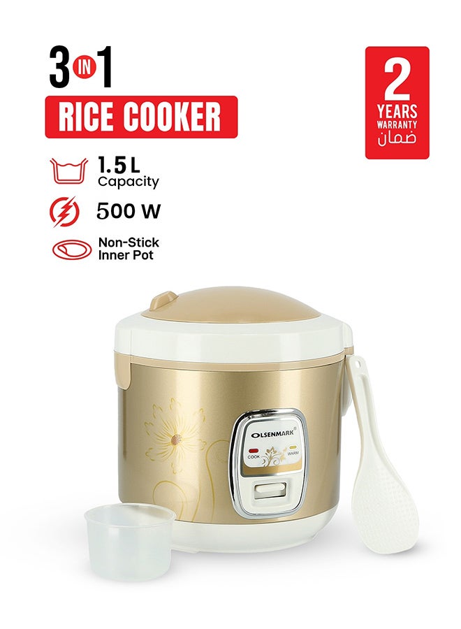 Olsenmark 3-in-1 Rice Cooker with 1.5 L Capacity 500 W OMRC2121H Non ...