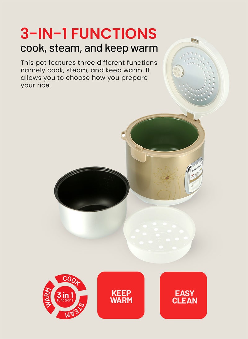 Olsenmark 3-in-1 Rice Cooker | Cook, Steam & Keep Warm Functions | Non-Stick Inner Pot | Durable & Easy to Clean 1.5 L 500 W OMRC2121H Brown - Image 3