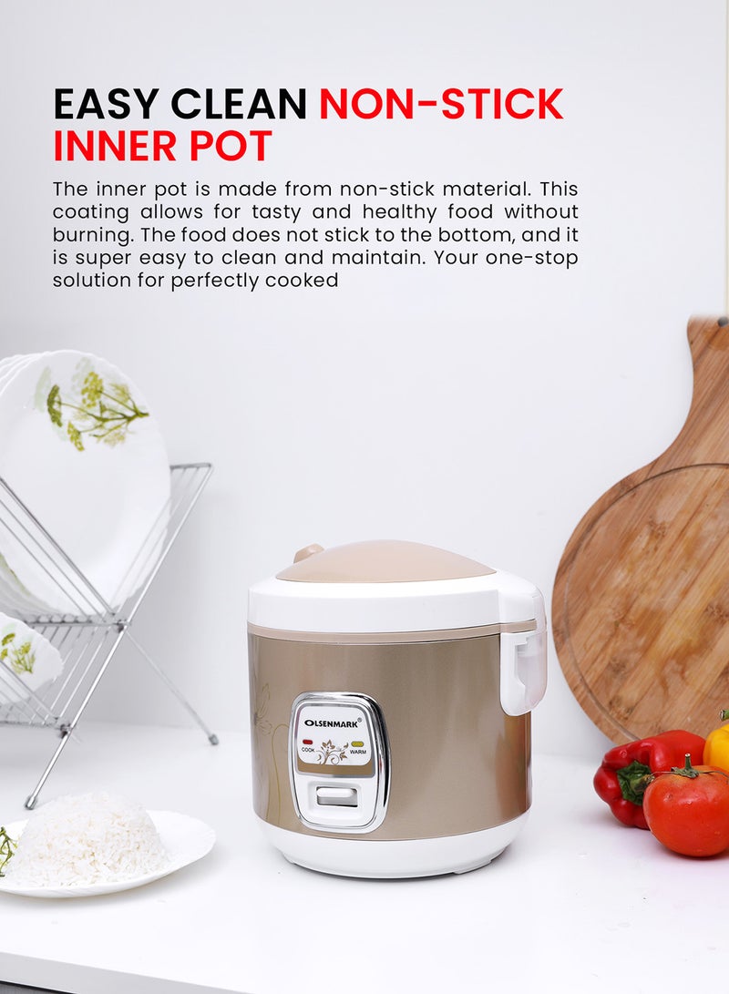 Olsenmark 3-in-1 Rice Cooker | Cook, Steam & Keep Warm Functions | Non-Stick Inner Pot | Durable & Easy to Clean 1.5 L 500 W OMRC2121H Brown - Image 5