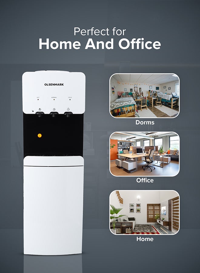 Olsenmark - Water Dispenser with Refrigerator, Hot- Cold- Warm Function, OMWD1629 , Cold Temperature: 6-10C - Hot Temperature: <95C - ABS + Iron Side Panel - Heating Power 500W OMWD1629 White - Image 1