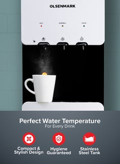 Olsenmark Water Dispenser with Refrigerator, Hot- Cold- Warm Function, OMWD1629 , Cold Temperature: 6-10C - Hot Temperature: <95C - ABS + Iron Side Panel - Heating Power 500W OMWD1629 White  - Image 3