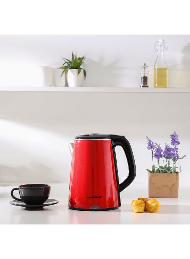 Olsenmark Stainless Steel Electric Kettle 2.2 L 1500 W OMK2147 Red/Black  - Image 2