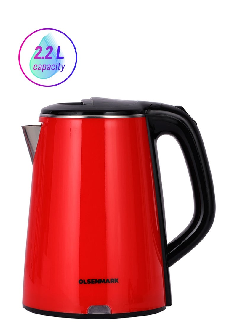 Olsenmark Stainless Steel Electric Kettle 2.2 L 1500 W OMK2147 Red/Black  - Image 1