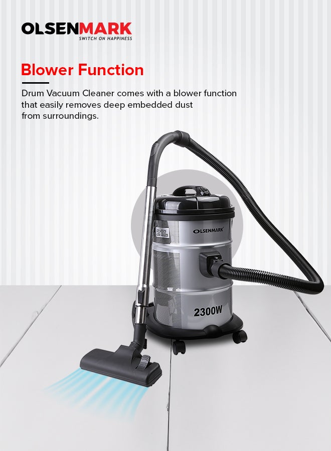 Olsenmark - Drum Vacuum Cleaner with dust capacity, Dust Full Indicator, Adjustable Suction, Cord length: 5m Cable, 21 L 2300 W OMVC1574E Grey - Image 1
