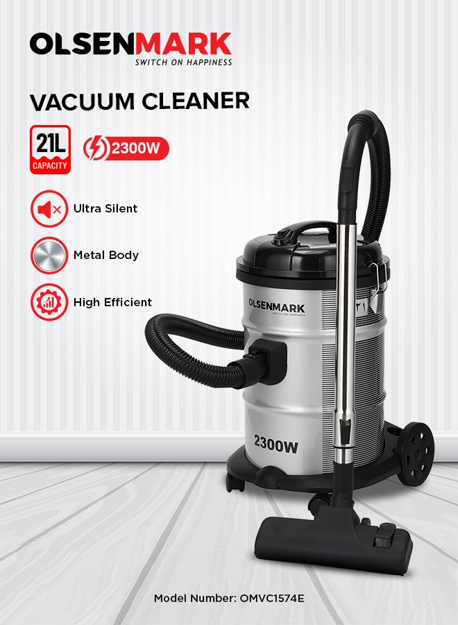 Olsenmark - Drum Vacuum Cleaner with dust capacity, Dust Full Indicator, Adjustable Suction, Cord length: 5m Cable, 21 L 2300 W OMVC1574E Grey - Image 1