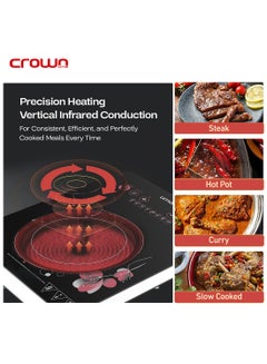 Crownline Infrared Cooker, 2000W, LED Display, Touch Control, 8 Temp Levels (80-600°C), Scratch-Resistant Ceramic Plate, Portable Cooktop for Kitchen (31x39cm Glass Surface) 2200 W IC-195 Black  - Image 5