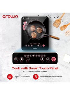 Crownline Infrared Cooker, 2000W, LED Display, Touch Control, 8 Temp Levels (80-600°C), Scratch-Resistant Ceramic Plate, Portable Cooktop for Kitchen (31x39cm Glass Surface) 2200 W IC-195 Black  - Image 3