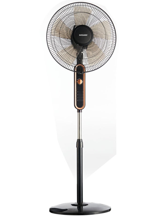 SONASHI - 16 Inch Stand Fan With 3 Speeds | Low Noise Motor With Oscillation Function | Height Adjustable Design With 5 Transparent Blades, And Korea Guard Ring SF-8025S Black - Image 1