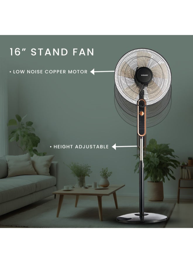 SONASHI - 16 Inch Stand Fan With 3 Speeds | Low Noise Motor With Oscillation Function | Height Adjustable Design With 5 Transparent Blades, And Korea Guard Ring SF-8025S Black - Image 1