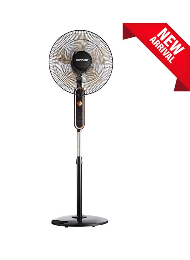 SONASHI - 16 Inch Stand Fan With 3 Speeds | Low Noise Motor With Oscillation Function | Height Adjustable Design With 5 Transparent Blades, And Korea Guard Ring SF-8025S Black - Image 1