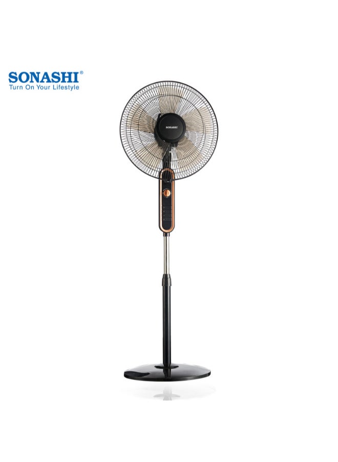 SONASHI - 16 Inch Stand Fan With 3 Speeds | Low Noise Motor With Oscillation Function | Height Adjustable Design With 5 Transparent Blades, And Korea Guard Ring SF-8025S Black - Image 1