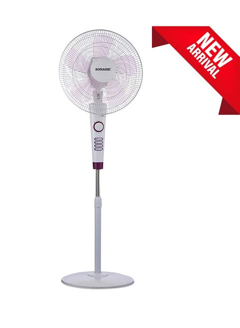 16 Inch Stand Fan With 3 Speeds | Low Noise Motor With Oscillation Function | Height Adjustable Design With 5 Transparent Blades SF-8026S White