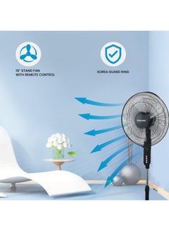SONASHI 16 Inch Stand Fan - 3 Speeds With Remote Control | Low Noise Motor With Oscillation Function | Height Adjustable Design With 5 Transparent Blades | 7 Hours Timer SF-8027SR Black  - Image 5