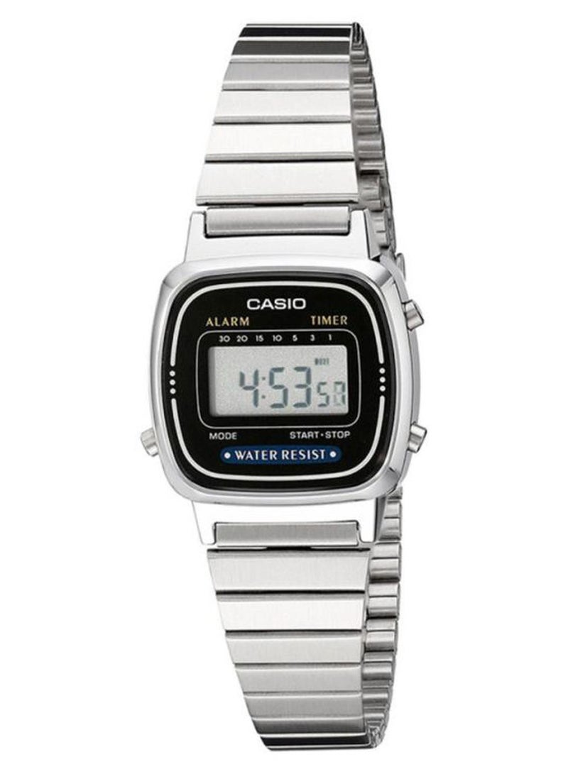 كاسيو ساعة يد رقمية مقاومة للماء بسوار من الإستانلس ستيل طراز LA-670WA-1D - قياس 25 مم - لون فضي للنساء - Image 1