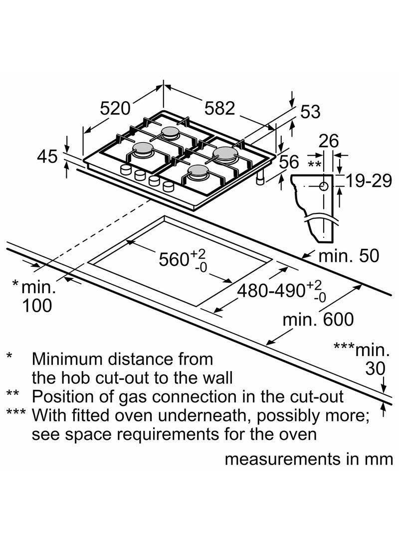 BOSCH Gas Hob with FlameSelect and Precise Power Control, 60 cm, with Side Mounted Controls PCP6A5B90M Black - Image 4