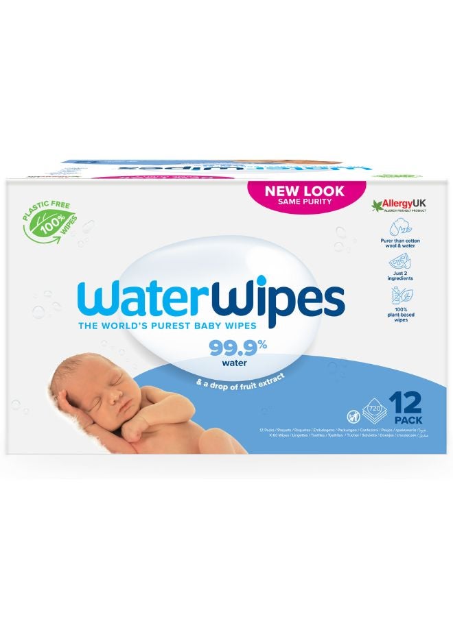 WaterWipes - Original Plastic Free Baby Wipes, 720 Wet Wipes, 99.9% Water Based And Unscented For Sensitive Skin Pack of 12 - Image 1