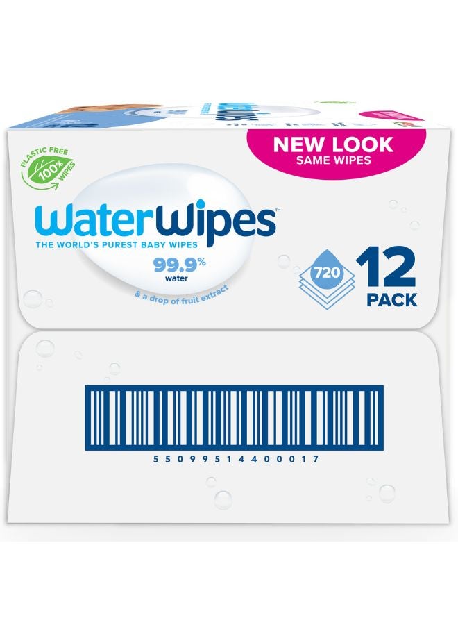 WaterWipes - Original Plastic Free Baby Wipes, 720 Wet Wipes, 99.9% Water Based And Unscented For Sensitive Skin Pack of 12 - Image 1