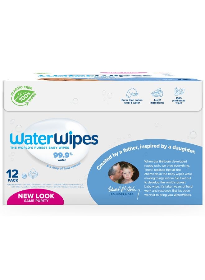 WaterWipes - Original Plastic Free Baby Wipes, 720 Wet Wipes, 99.9% Water Based And Unscented For Sensitive Skin Pack of 12 - Image 1