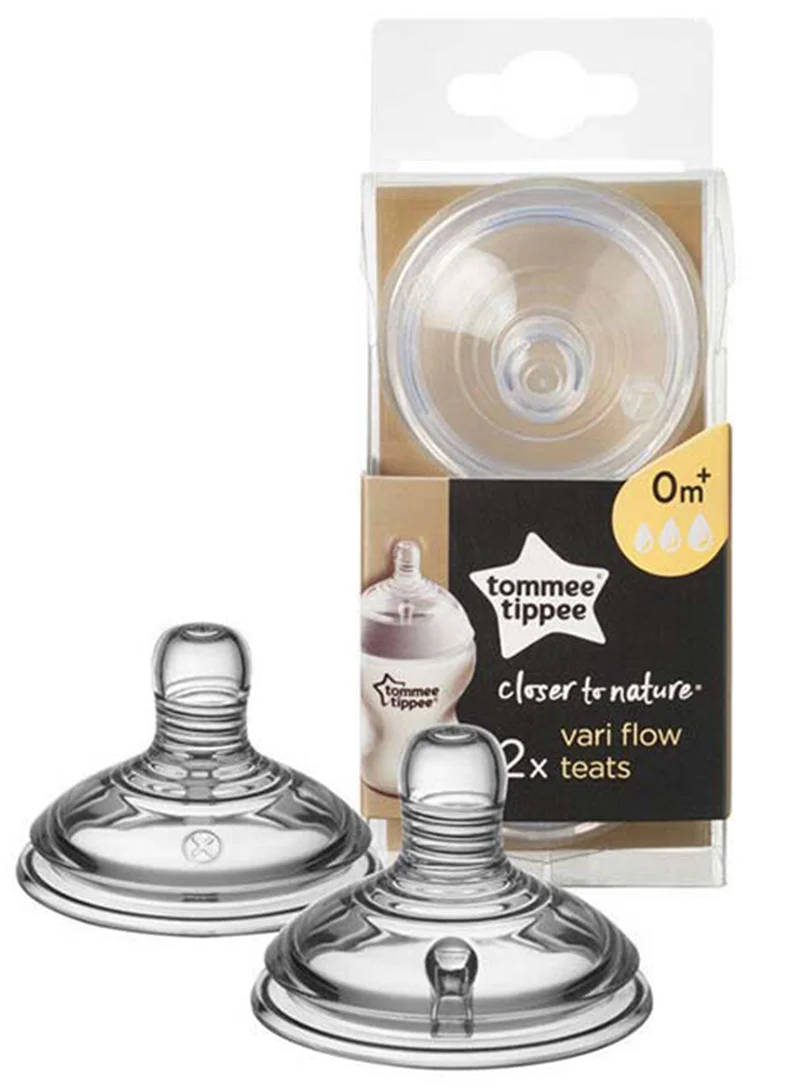 tommee tippee Closer to Nature Baby Bottle Teats, Breast-like, Anti-colic valve, Soft Silicone, Vari-Flow, Pack of 2