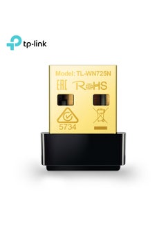 تي بي لينك محول TL-WN725N N150 لاسلكي بوصلة USB لشبكات الواي فاي بحجم نانو لأجهزة الكمبيوتر واللابتوب يتوافق مع أنظمة ويندوز 10/8.1/8/7/XP وMac OS X ولينوكس أسود/ذهبي  - Image 1