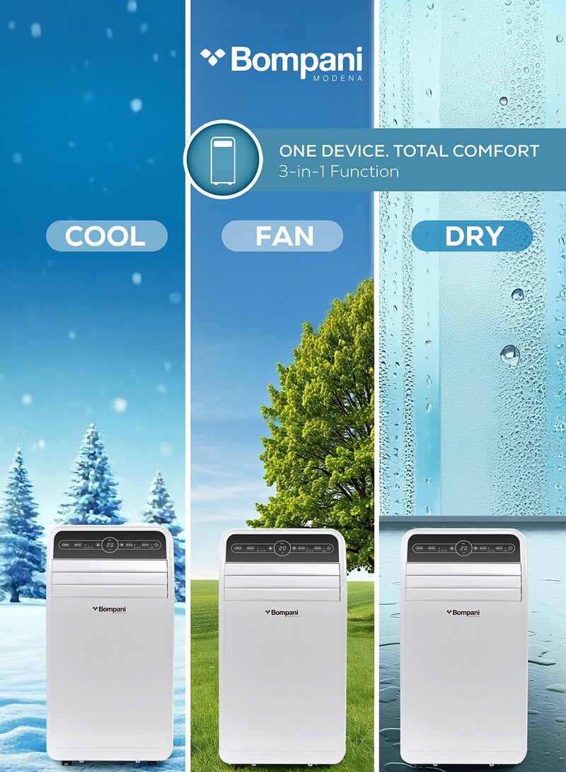 Bompani Nobel Portable Air Conditioner  1 Ton 12000 BTU with LED Display, Remote Control, Auto Swing  – BO1250 White BTU - BO1250 White - Image 3