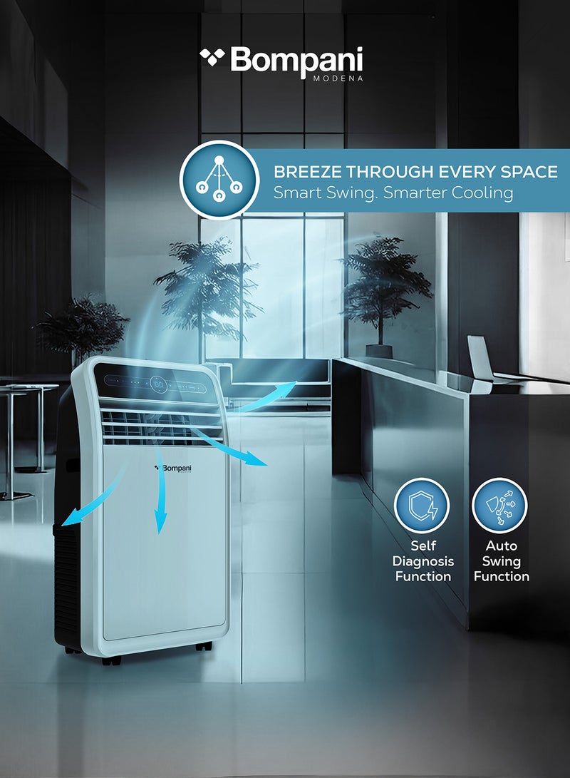 Bompani Nobel Portable Air Conditioner  1 Ton 12000 BTU with LED Display, Remote Control, Auto Swing  – BO1250 White BTU - BO1250 White - Image 5