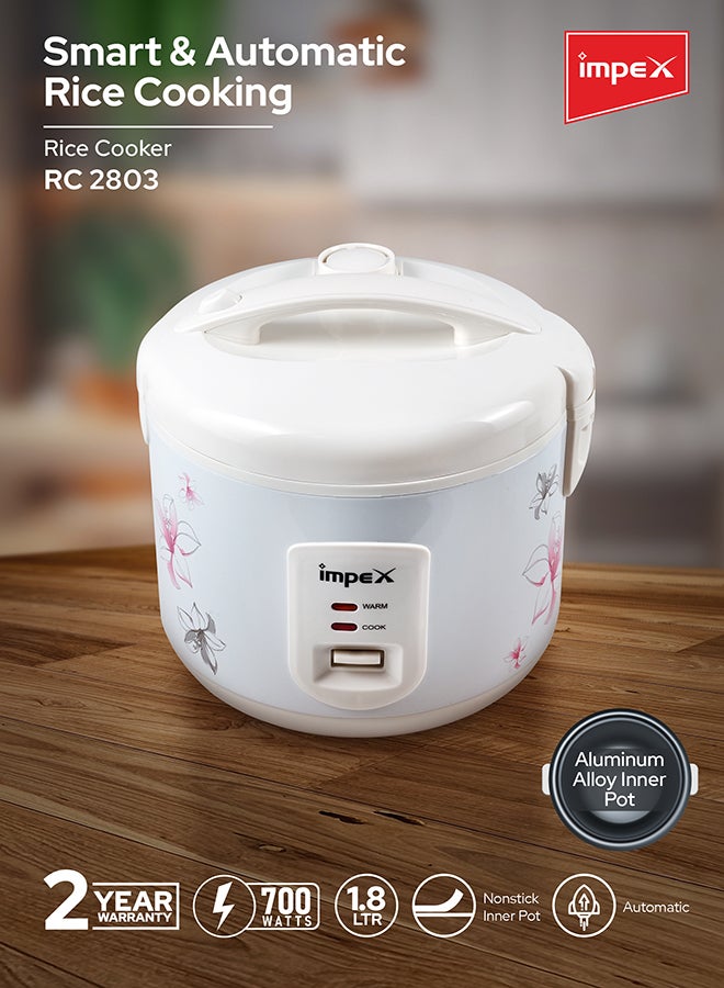 Impex Electric Rice Cooker 1.8L 700W 1.8 L 700 W RC 2803 White  - Image 2