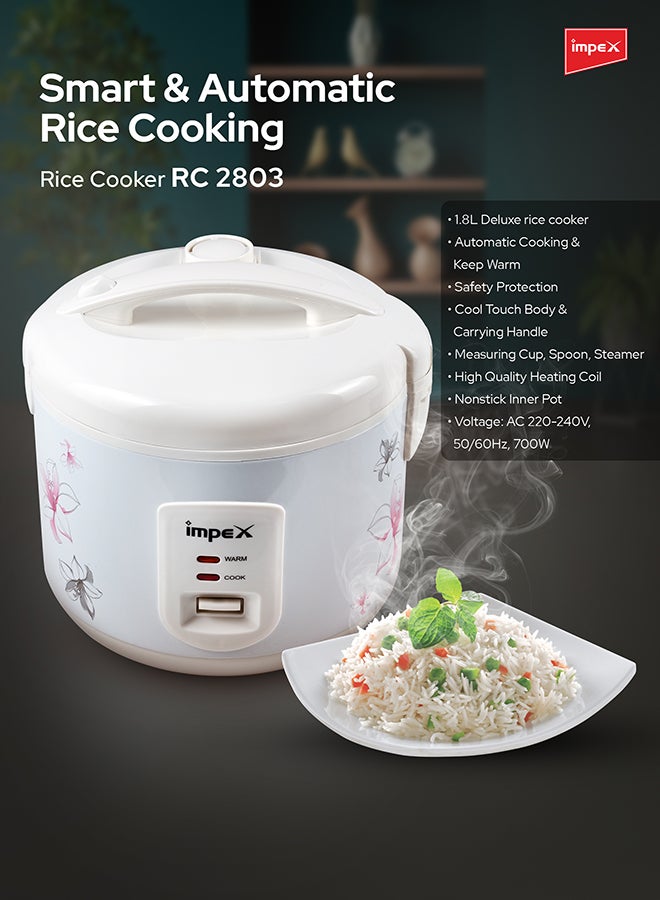 جهاز كهربائي لطهي الأرز 1.8 لتراً وقدرة 700 واط 1.8 L 700 W RC 2803 أبيض