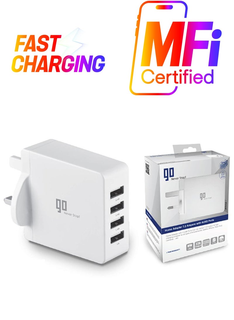 GO Home Adapter 7.2 Ampere With 4 USB Ports White 