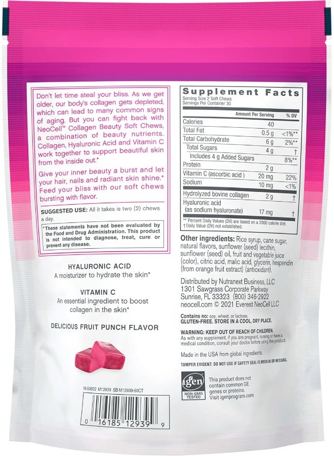 NEOCELL Collagen Beauty Soft Chews, Fruit Punch, 60 Soft Chews - Image 4