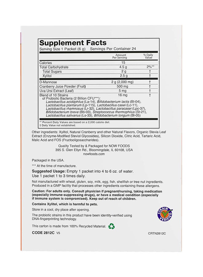 Now Foods Cranberry Mannose + Probiotics, For Women On The Go, 24 Packets, 0.21 oz (6g) Each Packaging May Vary - Image 2