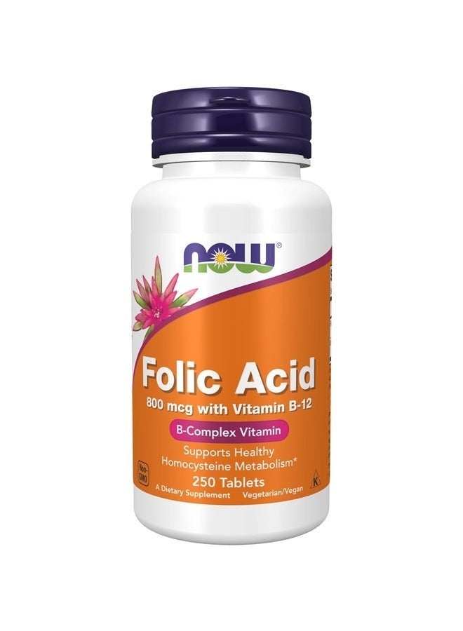 Now Foods Folic Acid 800 mcg with Vitamin B-12 250 Tablets - Image 1