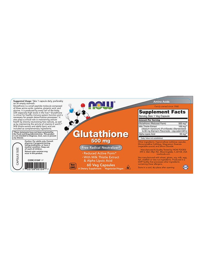 Now Foods Glutathione 500 mg 60 Veg Capsules - Image 4