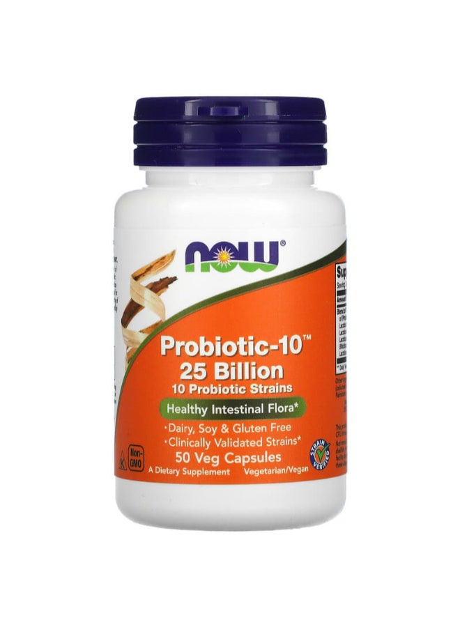 ناو فودز المكمل الغذائي بروبيوتيك-10 25 بليون، 50 كبسولة نباتية - Image 1