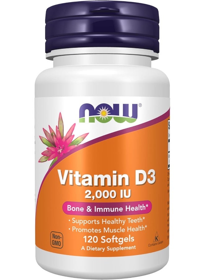 now Vitamin D3 2000 IU Dietary Supplement - 120 Softgels - Image 1