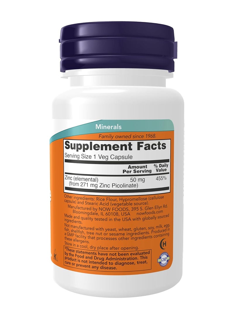 Now Foods Zinc Picolinate 50mg 60 Veg Capsules  - Image 2