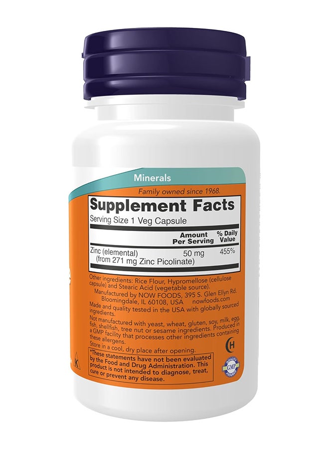 Now Foods Zinc Picolinate, 50 mg, 60 Veg Capsules - Image 2