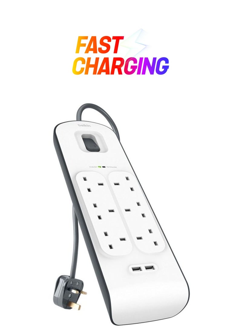 بيلكين محول بمنفذي USB و6 مخارج بقوة تيار 2.4 أمبير أبيض/رمادي - Image 1