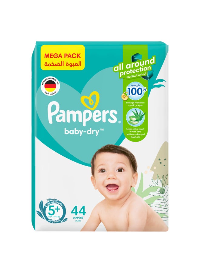 Pampers Aloe Vera Taped Diapers Size 5+Mega Pack 44 Count - Image 2