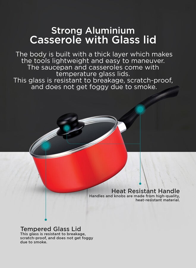 Royalford Aluminum Nonstick Cookware Set 8 Pcs Red 53.5x15.5x31cm