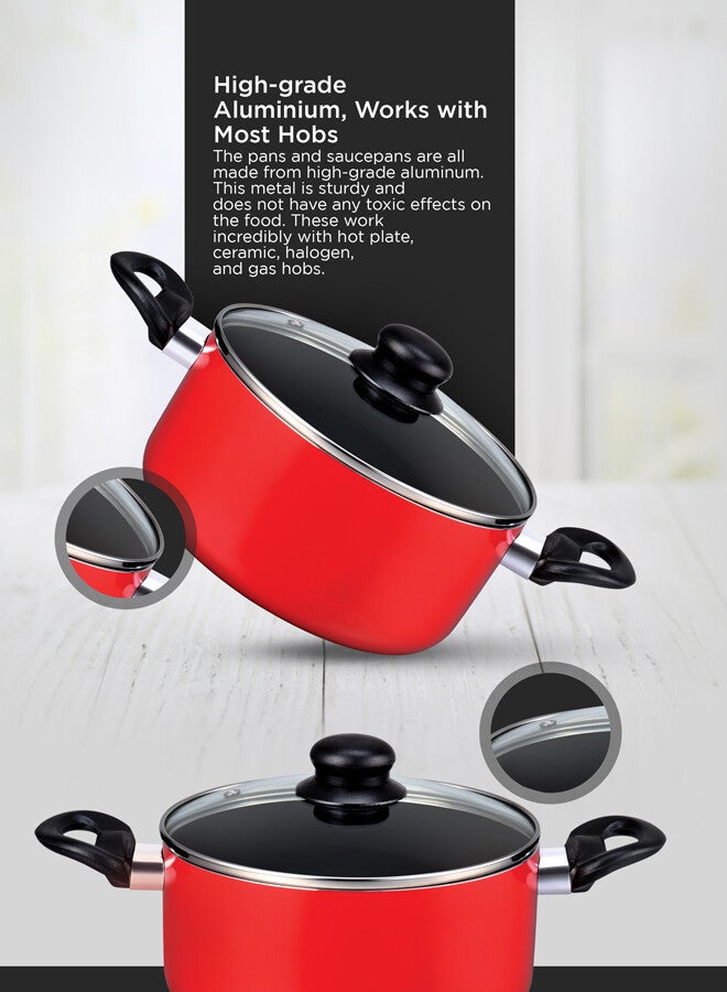 Royalford Aluminum Nonstick Cookware Set 8 Pcs Red 53.5x15.5x31cm