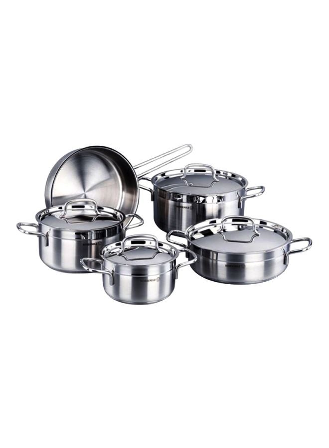 Korkmaz 9-Piece Alfa Stainless Steel Cookware Set Silver Casserole 1x2, Casserole 1x3.7, Casserole 1x6.3, Casserole 1x3.8, Frying Pan 1x2.7