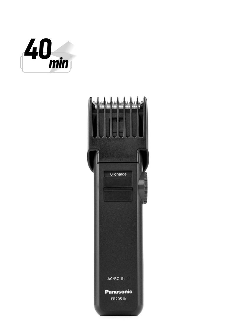 Panasonic Men's Beard & Body Hair Trimmer,12 Cutting Lengths, 1 Hour Full Charge,40 Min Use, Made In Japan Rechargeable Stainless Steel Blade - ER2051K Black - Image 1