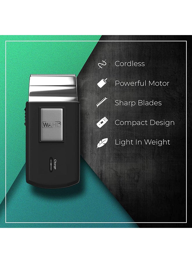 WAHL - WAHL Travel Shaver, Wet & Dry Shave, 45 Minutes Cordless Runtime, Travel Friendly, 3615-1027 Black/Silver - Image 1