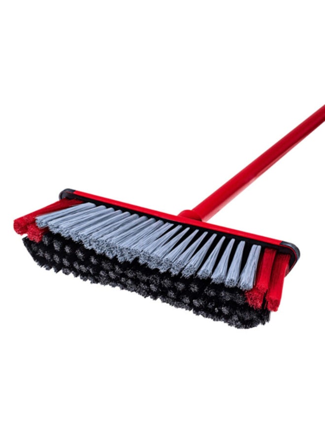 Vileda - 3 Motion Indoor Floor Broom with Stick Three Different Fiber Types Strong Bristles, Multi-Purpose Rubber Broom Light Red/Black 30 × 6 × 139cm - Image 1