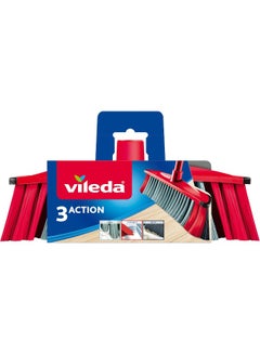 Vileda 3 Motion Indoor Floor Broom with Stick Three Different Fiber Types Strong Bristles, Multi-Purpose Rubber Broom Light Red/Black 30 × 6 × 139cm  - Image 1
