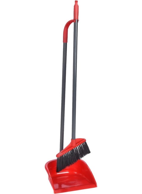 Long-Handle Dustpan – Convenient Dusting Accessory, Back Pain-Free, Convenient Length, Efficient Dirt Collection,Space-Saving Design (24.5 x 25 x 97 Cm ) Red/Black