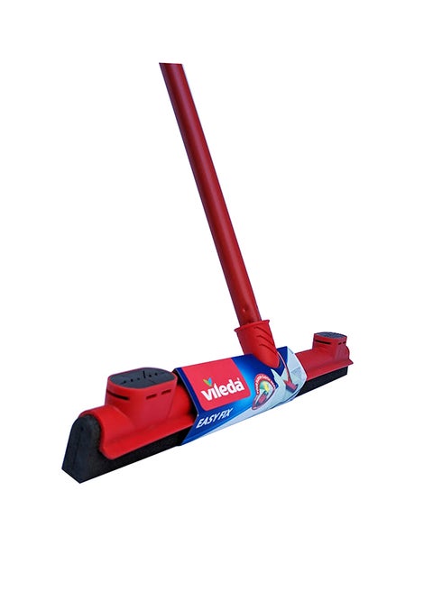 Vileda Floor Wiper Easy Fix 42 CM with a Stick, Cloth Fix Slot, High water Wiping Efficiency, Foam, 42 x 4 x 136 CM - Red Red 42cm